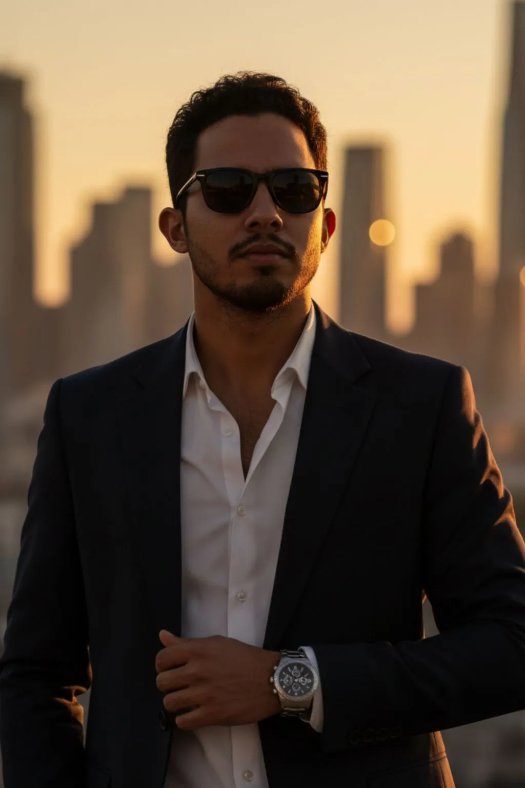 Modelka w mieście o zachodzie słońca